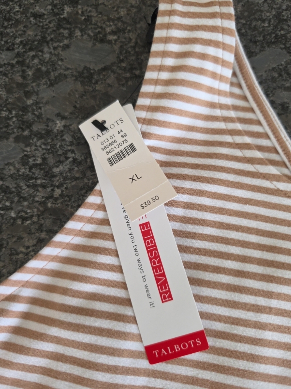 NWT Talbots 180° Two Way Reversible White & Tan Tank. Size XL. V & Scoop Neck - Picture 4 of 7
